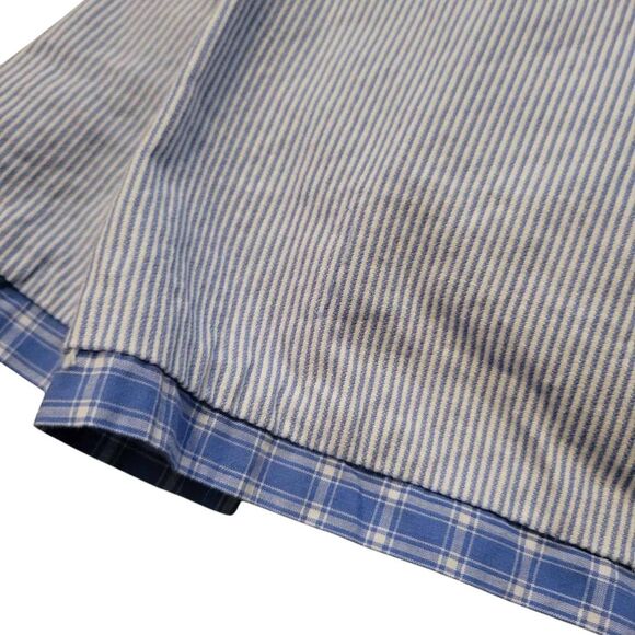 Boy's Pottery Barn Kids Crib Dust Cover Zoo Train Pin Striped Blue - Picture 2 of 4